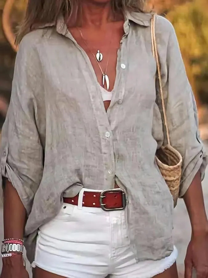 Women's Solid Color Loose Three-quarter Sleeve Shirt