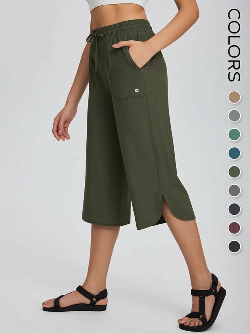 👖 Women's Wide Leg Yoga Capris – High Waisted with Pockets, Quick Dry, Lightweight, UPF 50+ Sun Protection – Loose Comfy for Hiking, Gym, Travel & Outdoor Workout ☀️-9 colors💕💕