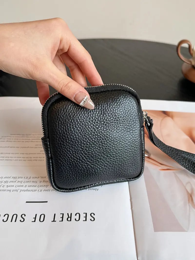 Square Leather Mini Card Wallet Coin Purse