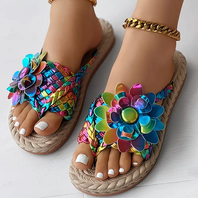 Women's Colorful Floral Decor Thong Sandals