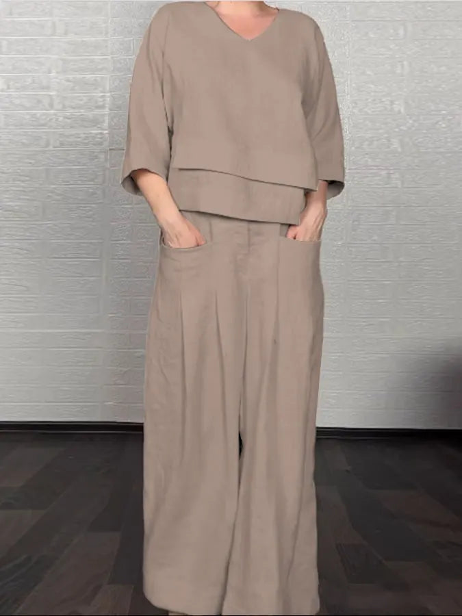 Women'S Casual Solid Color Irregular Cotton And Linen Suit