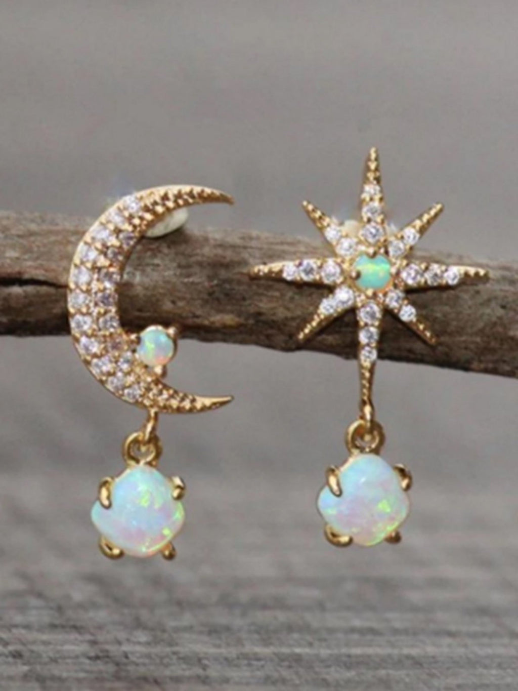 Moon star asymmetric earrings