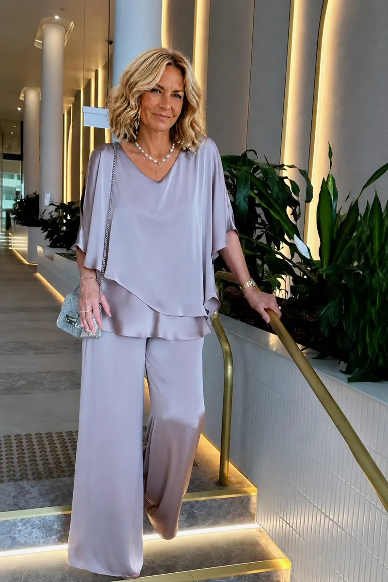 Plus Size Double Layer Tunic Pantsuit