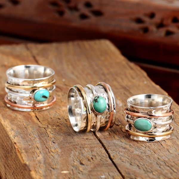 Vintage Turquoise Plated Three-Color Ring