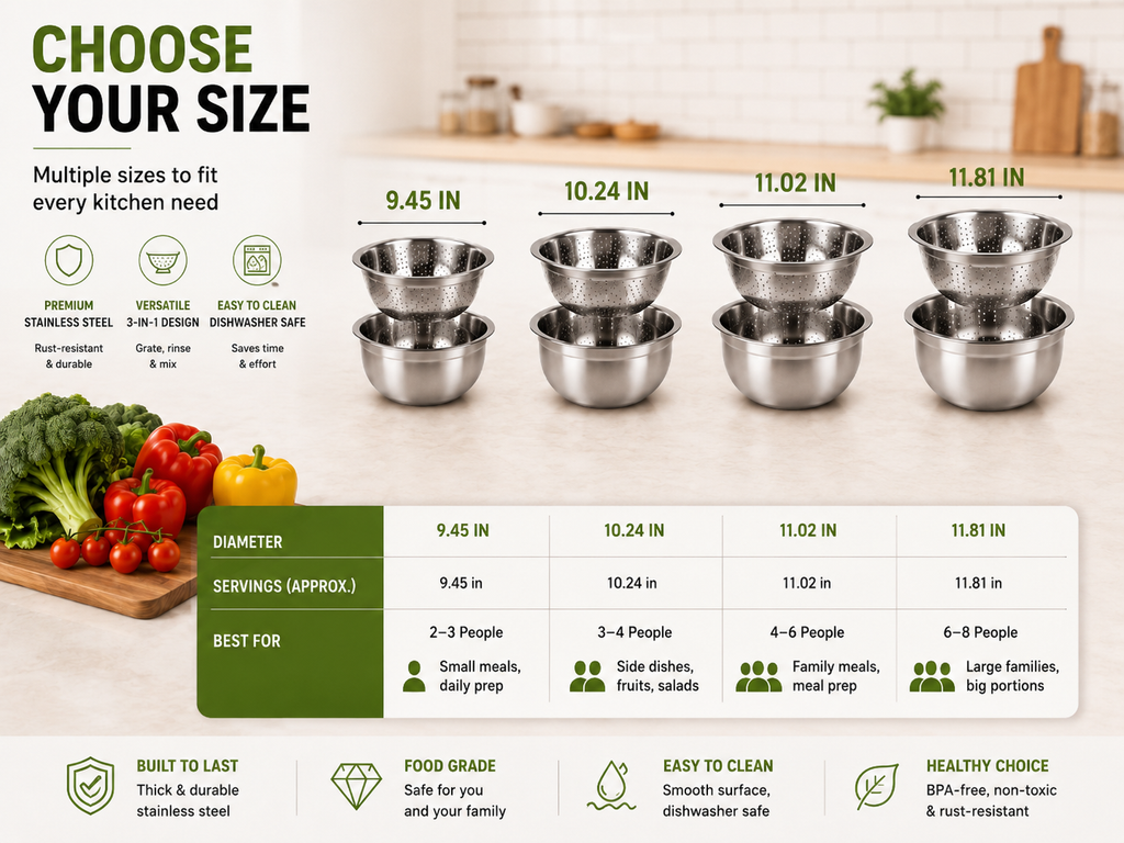 🔥Hot Sale 50% OFF 🎁3-in-1 Stainless Steel Grater Bowl & Colander Set