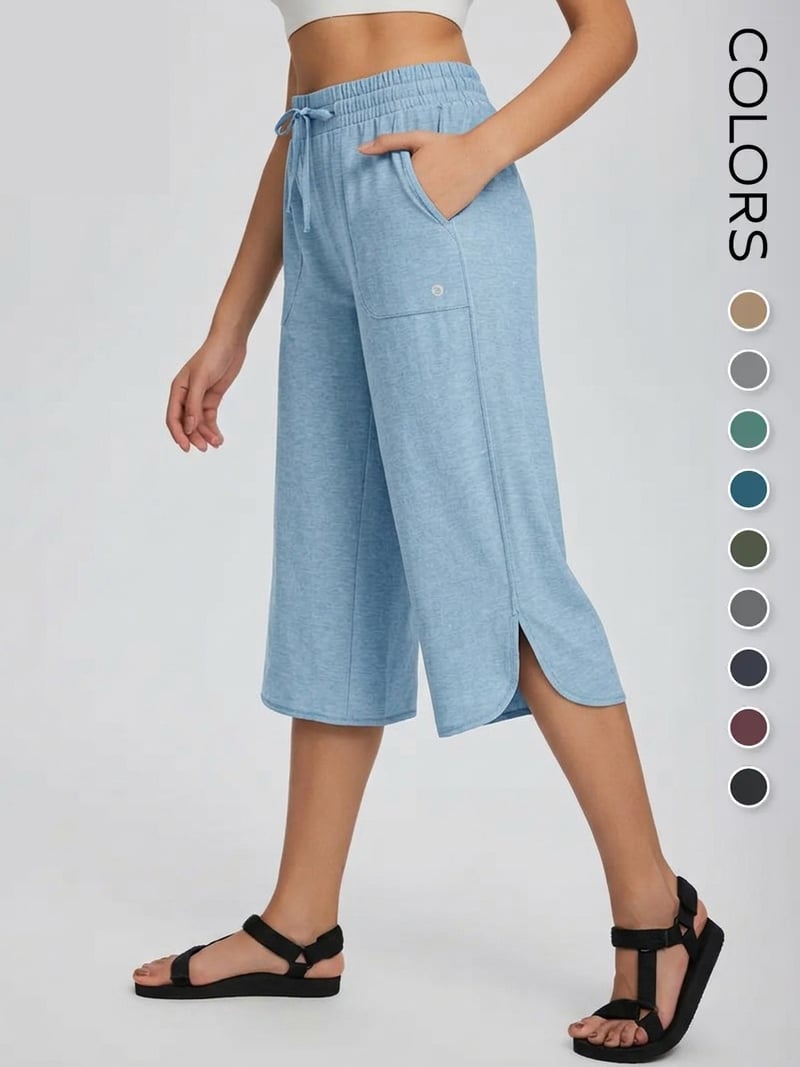 👖 Women's Wide Leg Yoga Capris – High Waisted with Pockets, Quick Dry, Lightweight, UPF 50+ Sun Protection – Loose Comfy for Hiking, Gym, Travel & Outdoor Workout ☀️-9 colors💕💕