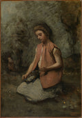 Girl Weaving a Garland by Camille Corot - Realist canvas print