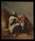 Seated Arab Man with Horse by Alfred Dedreux - Oil Painting canvas print