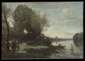 River with a Distant Tower by Camille Corot - Realist canvas print