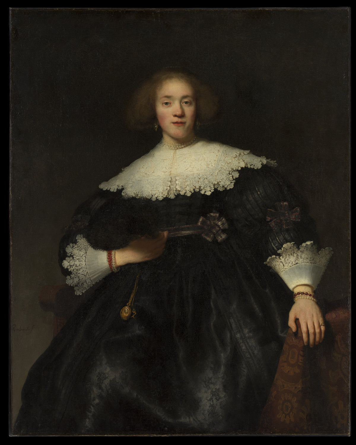 Portrait of a Young Woman with a Fan by Rembrandt (Rembrandt van Rijn) - Baroque canvas print