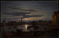 Copenhagen Harbor by Moonlight by Johan Christian Dahl - Oil Painting canvas print