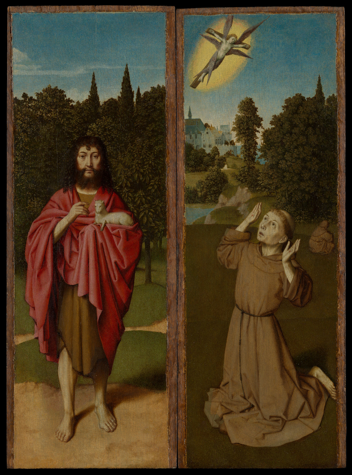 Saint John the Baptist Saint Francis Receiving the Stigmata by Gerard David - Classic Art canvas print