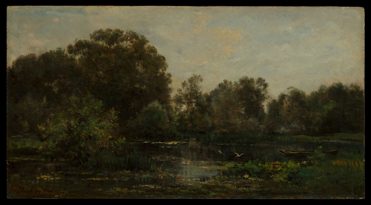 A River Landscape with Storks by Charles-François Daubigny - Classic Art canvas print