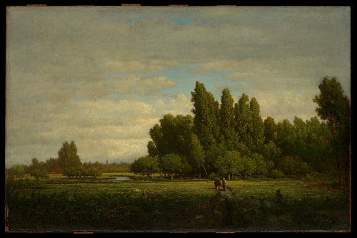 A Meadow Bordered by Trees by Théodore Rousseau - Naive Art canvas print