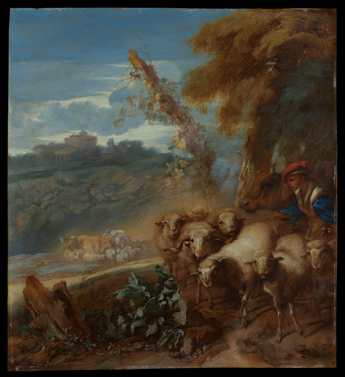 Roman Landscape with a Shepherd and Sheep by Giovanni Benedetto Castiglione (Il Grechetto) - Classic Art canvas print