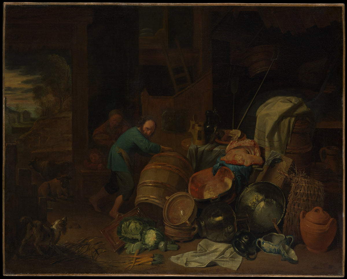 Rustic Interior by David Ryckaert III - Oil Painting canvas print