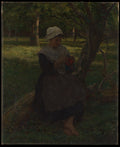 A Peasant Girl Knitting by Jules Breton - Oil Painting canvas print