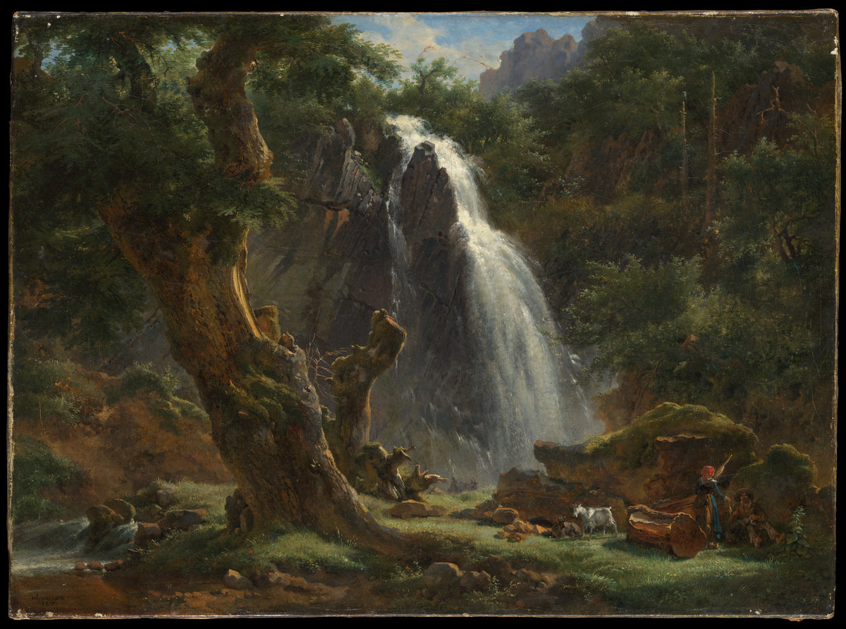 Waterfall at Mont-Dore by Achille-Etna Michallon - Oil Painting canvas print