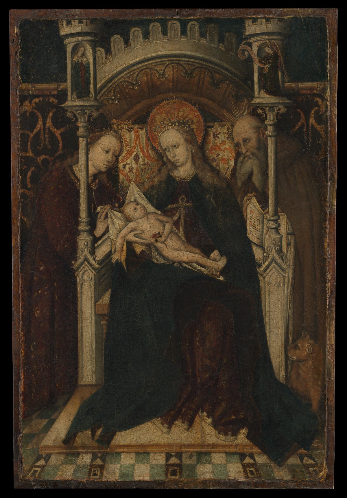 Virgin and Child Enthroned with Saints Catherine and Jerome by Spanish Painter - Tempera canvas print
