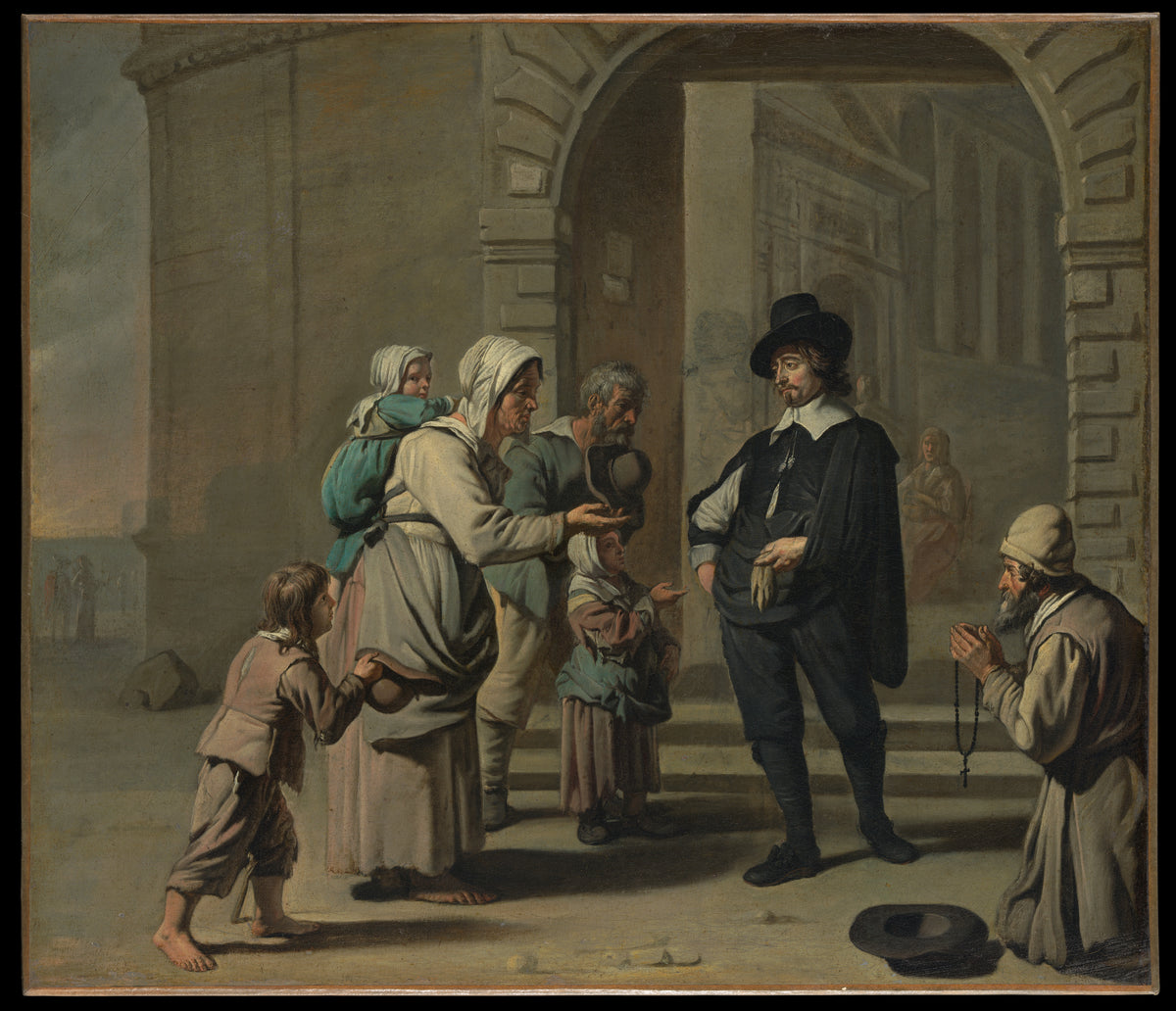 Beggars at a Doorway by Master of the Béguins, French or Flemish, active 1650–60 (possibly Abraham Willemsens, Flemish, active by 1627, died 1672) - Oil Painting canvas print