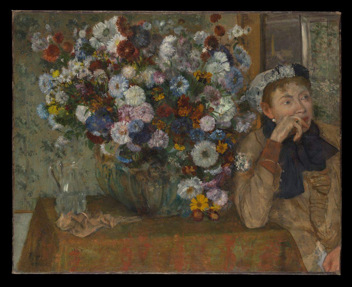 A Woman Seated beside a Vase of Flowers Madame Paul Valpinon by Edgar Degas - Impressionist canvas print