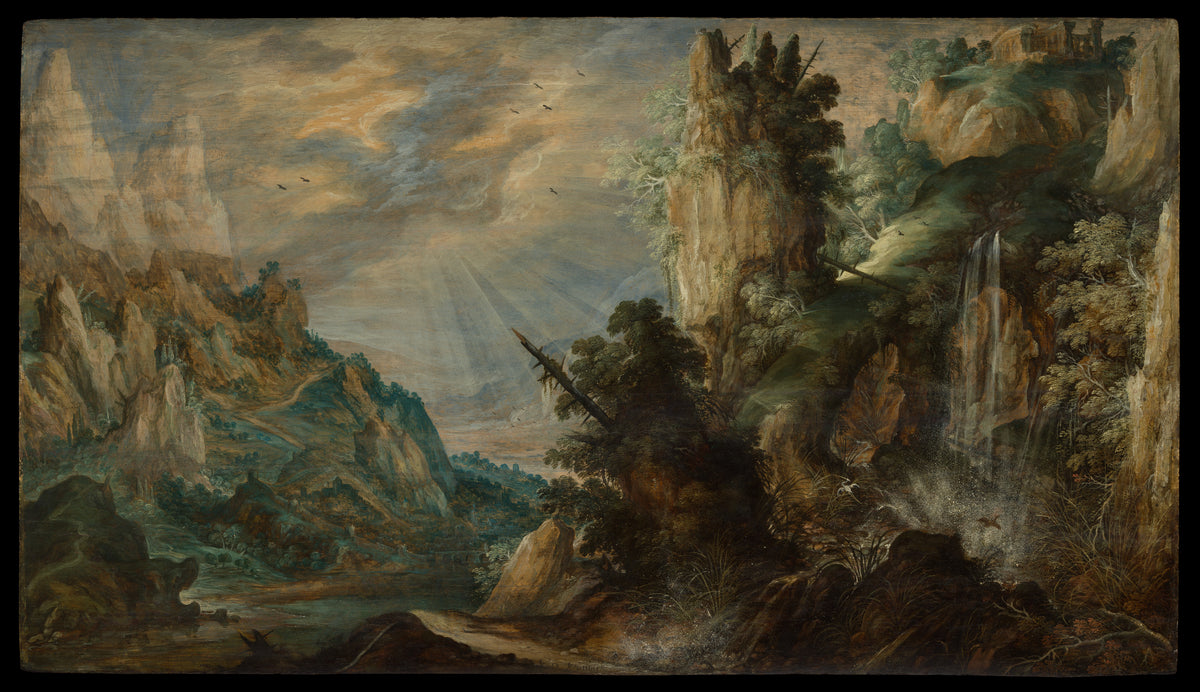 A Mountainous Landscape with a Waterfall by Kerstiaen de Keuninck - Classic Art canvas print