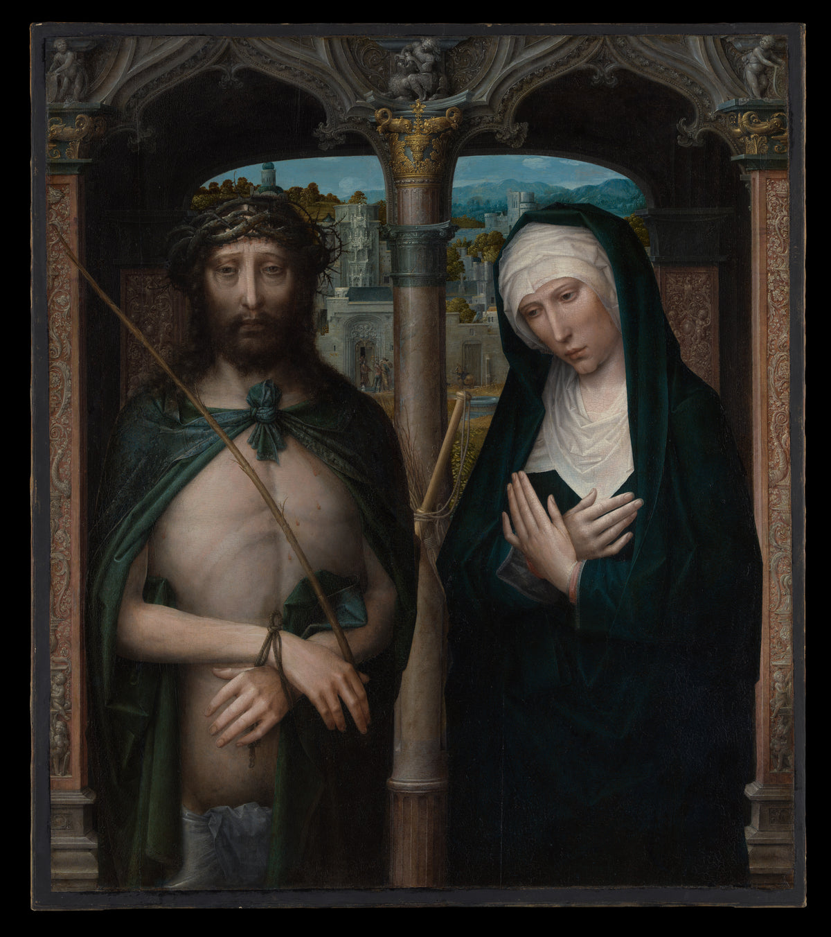 Christ Crowned with Thorns Ecce Homo, and the Mourning Virgin Mater Dolorosa by Adriaen Isenbrant - Oil Painting canvas print
