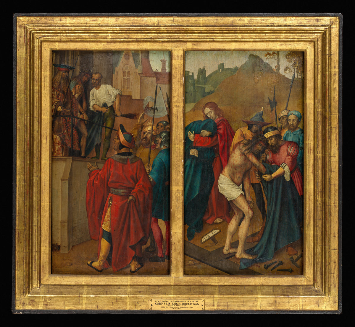 Ecce Homo, reverse Christ Blessing The Disrobing of Christ, reverse Saint John the Baptist by Cornelis Engebrechtsz - Classic Art canvas print
