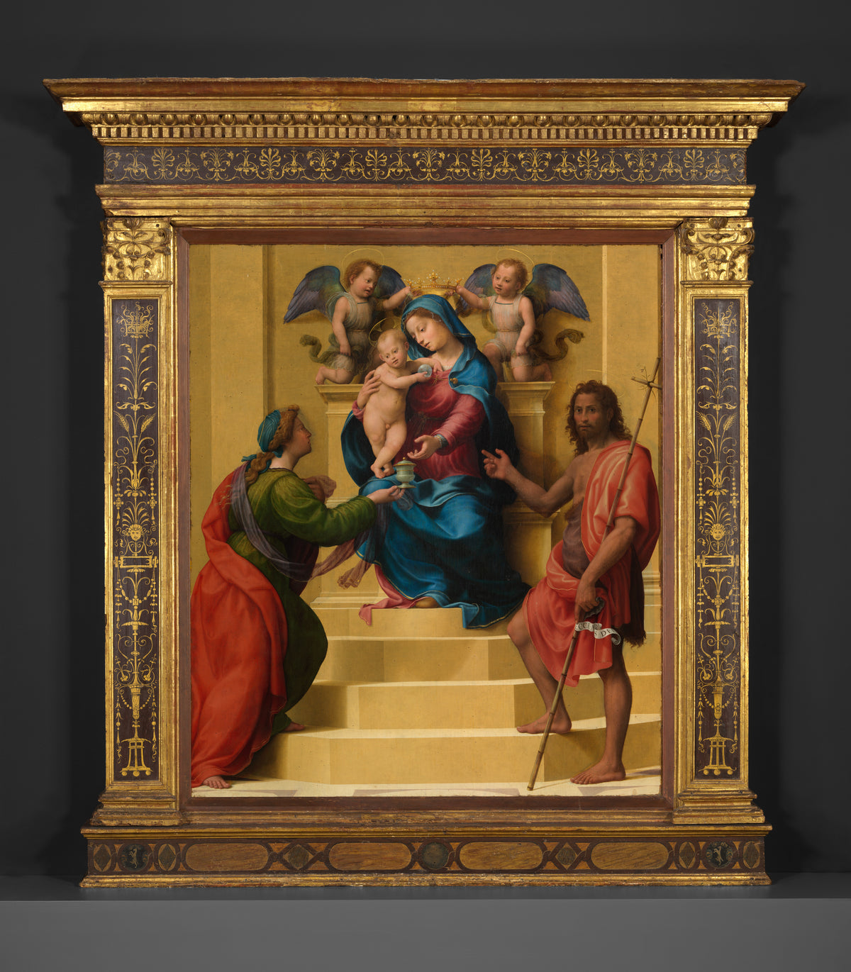 Madonna and Child Enthroned with Saints Mary Magdalen and John the Baptist by Giuliano di Piero di Simone Bugiardini - Classic Art canvas print