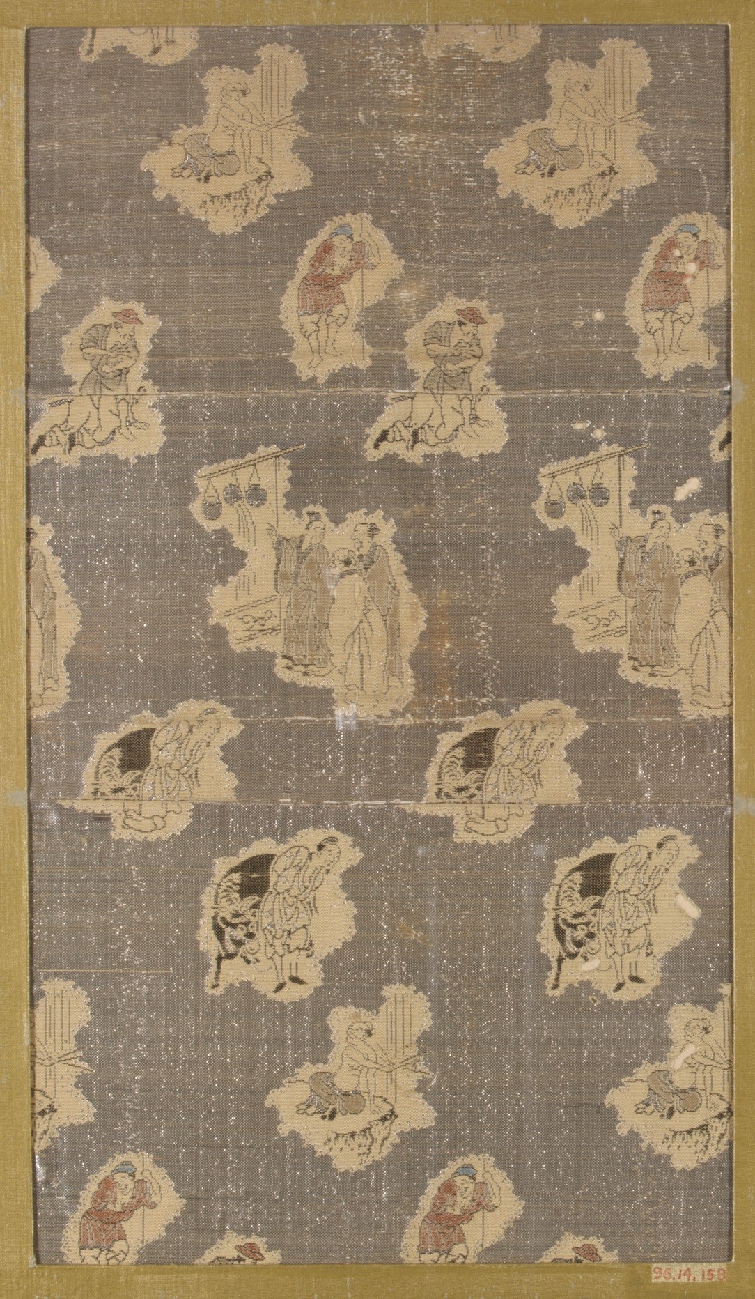 Textile fragment with repeating pattern of scattered vignettes of human figures by  - Classic Art canvas print