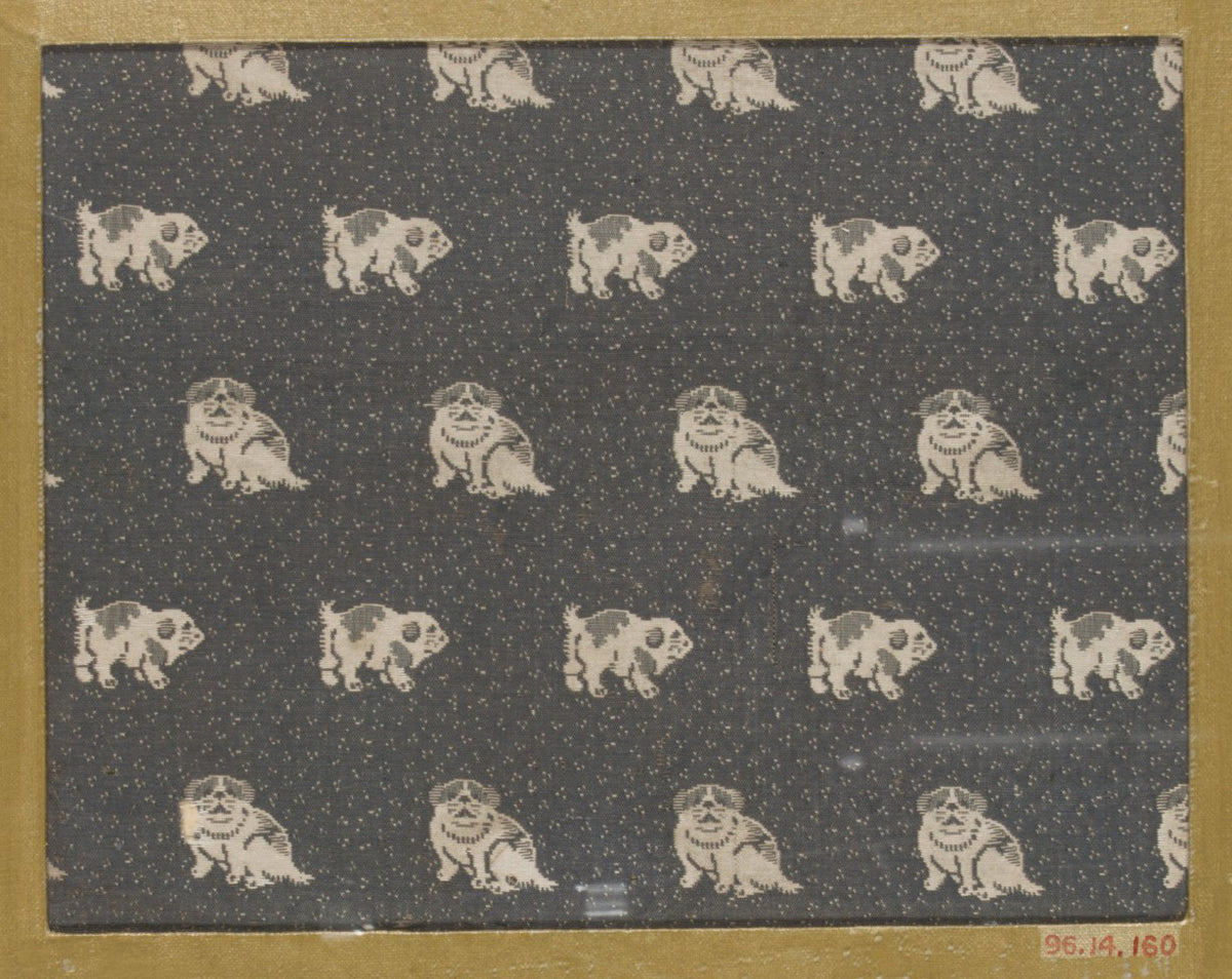 Textile fragment with repeating pattern of dogs on dotted ground by  - Classic Art canvas print