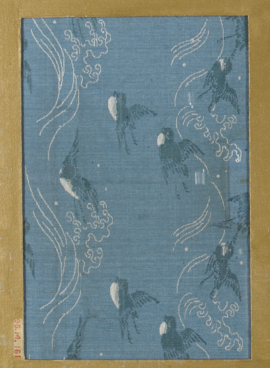 Textile fragment with repeating pattern of waves and birds in flight by  - Classic Art canvas print