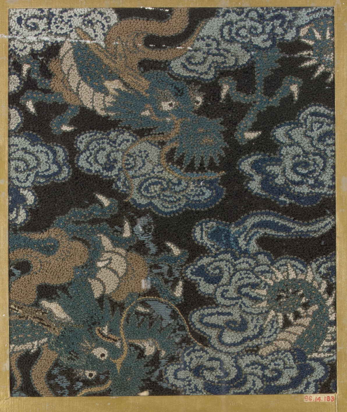 Textile fragment with pattern of three-clawed dragons in clouds by  - Classic Art canvas print