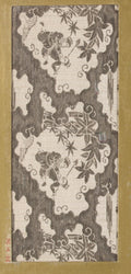Textile fragment with repeating pattern of irregularly shaped cloud-edged vignettes containing two human figures and maple leaves by  - Classic Art canvas print