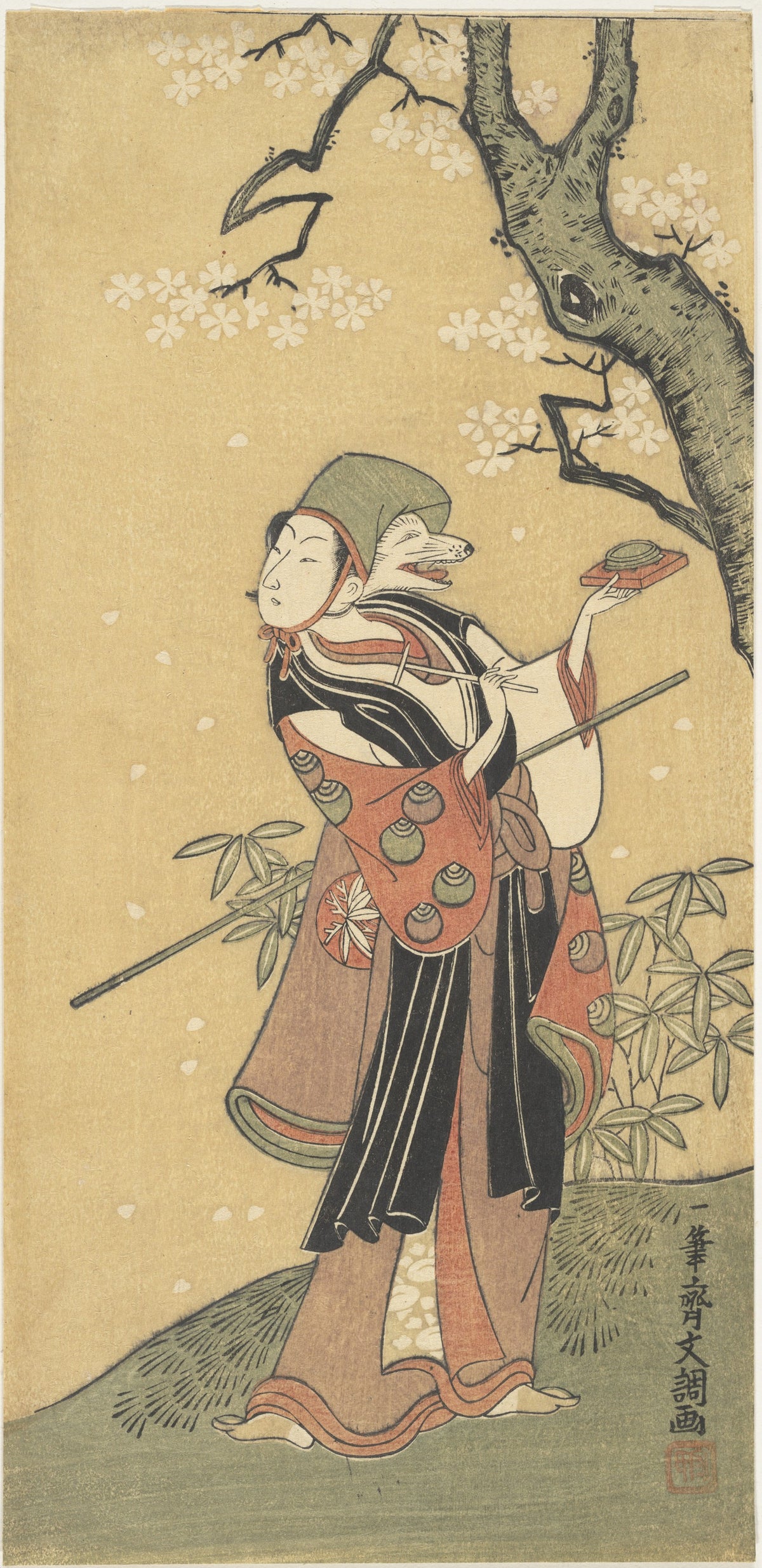 A Fox Dance from the Drama The Thousand Cherry Trees by Ippitsusai Bunchō - Ukiyo-e canvas print