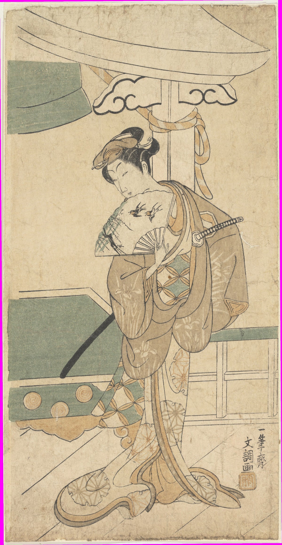 The Actor Ichikawa Uzayemon IX 17241785 in a Female Role by Ippitsusai Bunchō - Ukiyo-e canvas print