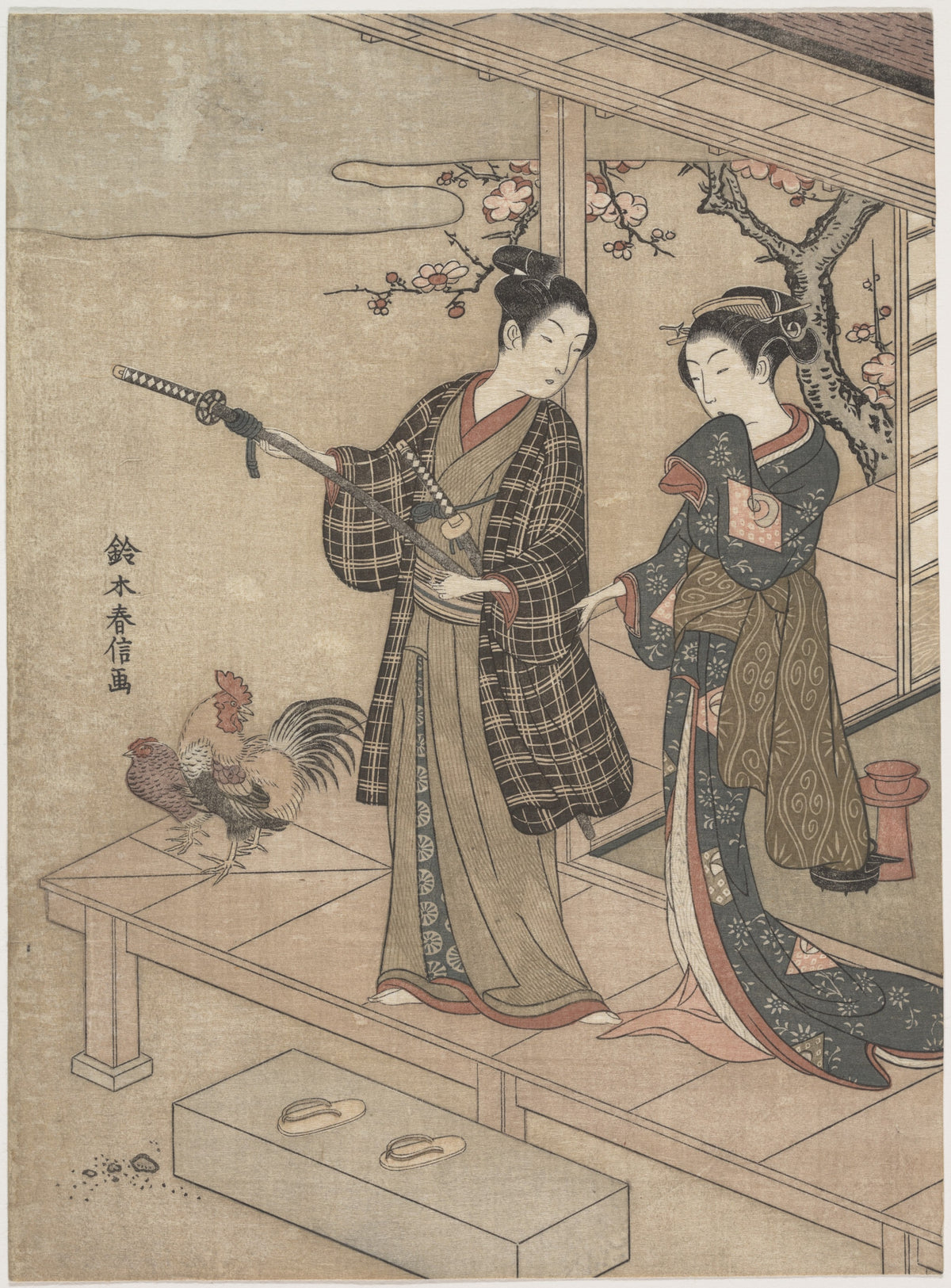 Gentleman Taking Leave of His Lady on a Veranda by Suzuki Harunobu - Ukiyo-e canvas print