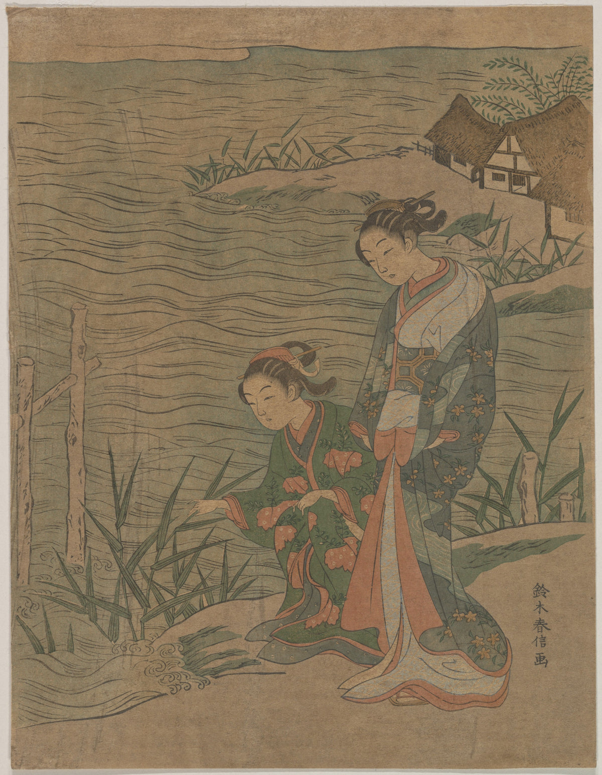 Two Young Ladies at the Shore by Suzuki Harunobu - Ukiyo-e canvas print