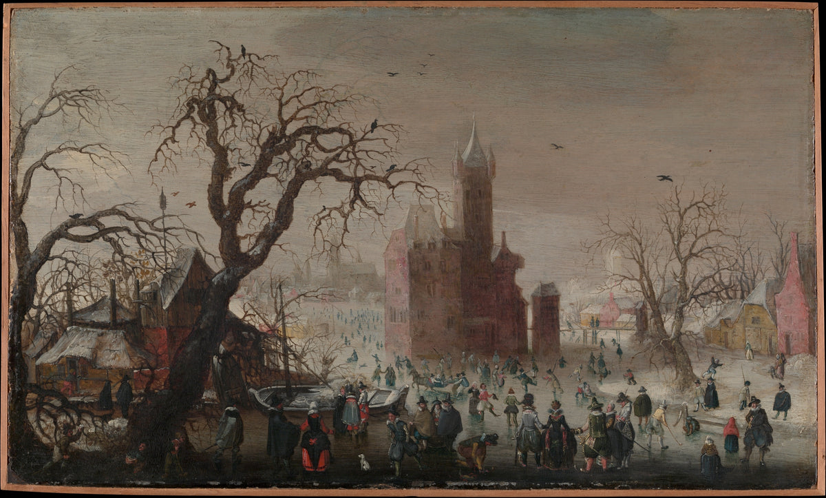 A Winter Landscape with Ice Skaters and an Imaginary Castle by Christoffel van den Berghe - Classic Art canvas print