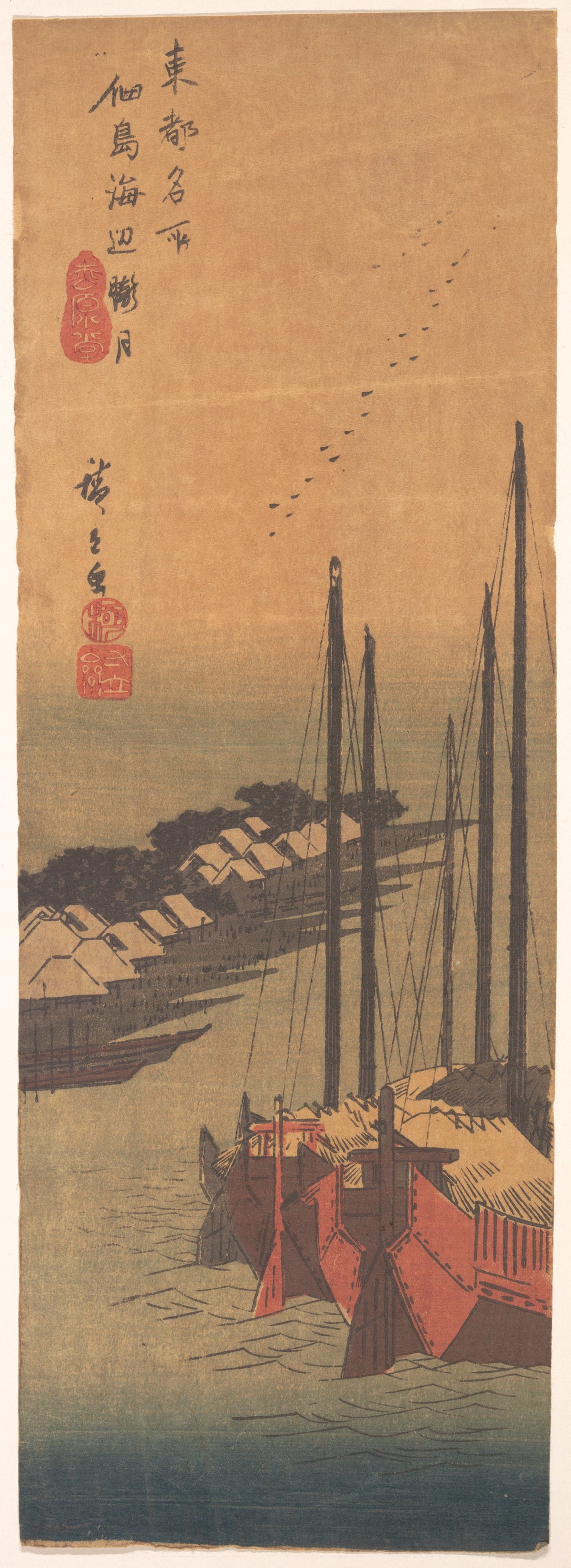 Tsukudajima no Oborozuki by Utagawa Hiroshige - Ukiyo-e canvas print
