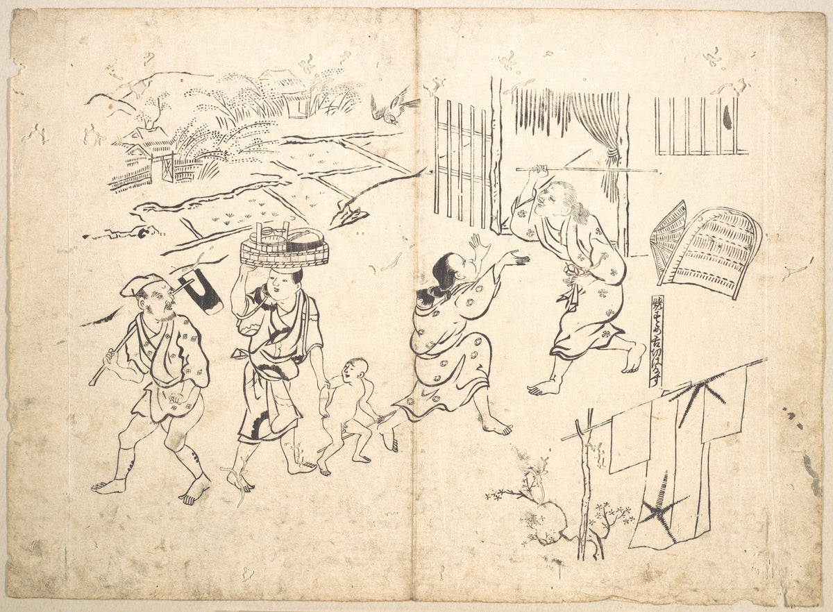 Woman Pursuing Sparrow by Okumura Masanobu - Ukiyo-e canvas print