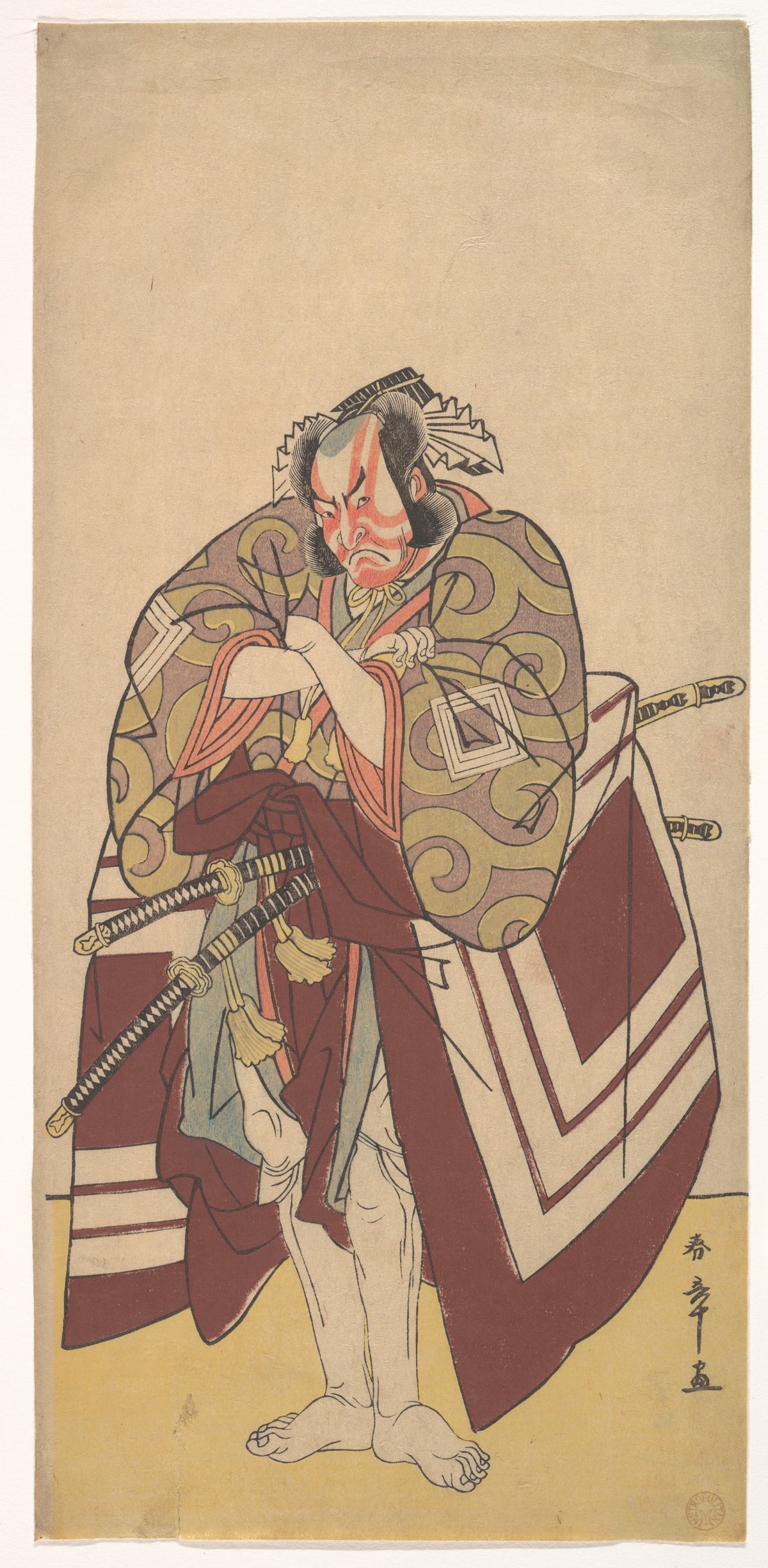 Kabuki Actor Ichikawa Danjr V in a Shibaraku Stop Right There Role by Katsukawa Shunshō　勝川春章 - Ukiyo-e canvas print