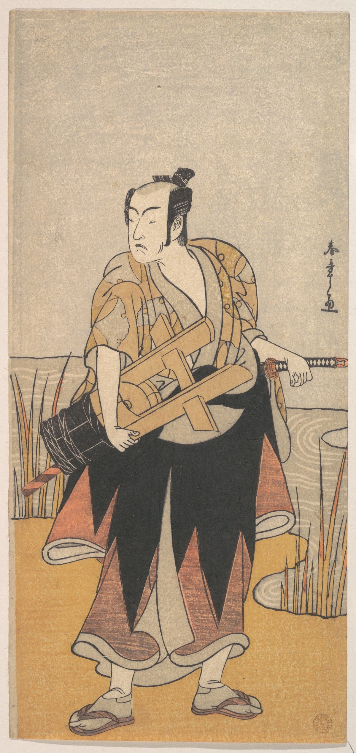 The Fourth Matsumoto Koshiro as a Man Standing on the Bank of a River by Katsukawa Shunshō　勝川春章 - Ukiyo-e canvas print