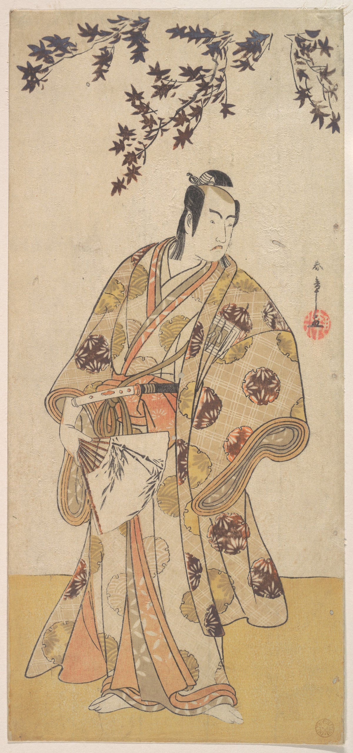 The Third Ichikawa Yaoz as a Daimyo Standing Under a Maple Tree by Katsukawa Shunshō　勝川春章 - Ukiyo-e canvas print