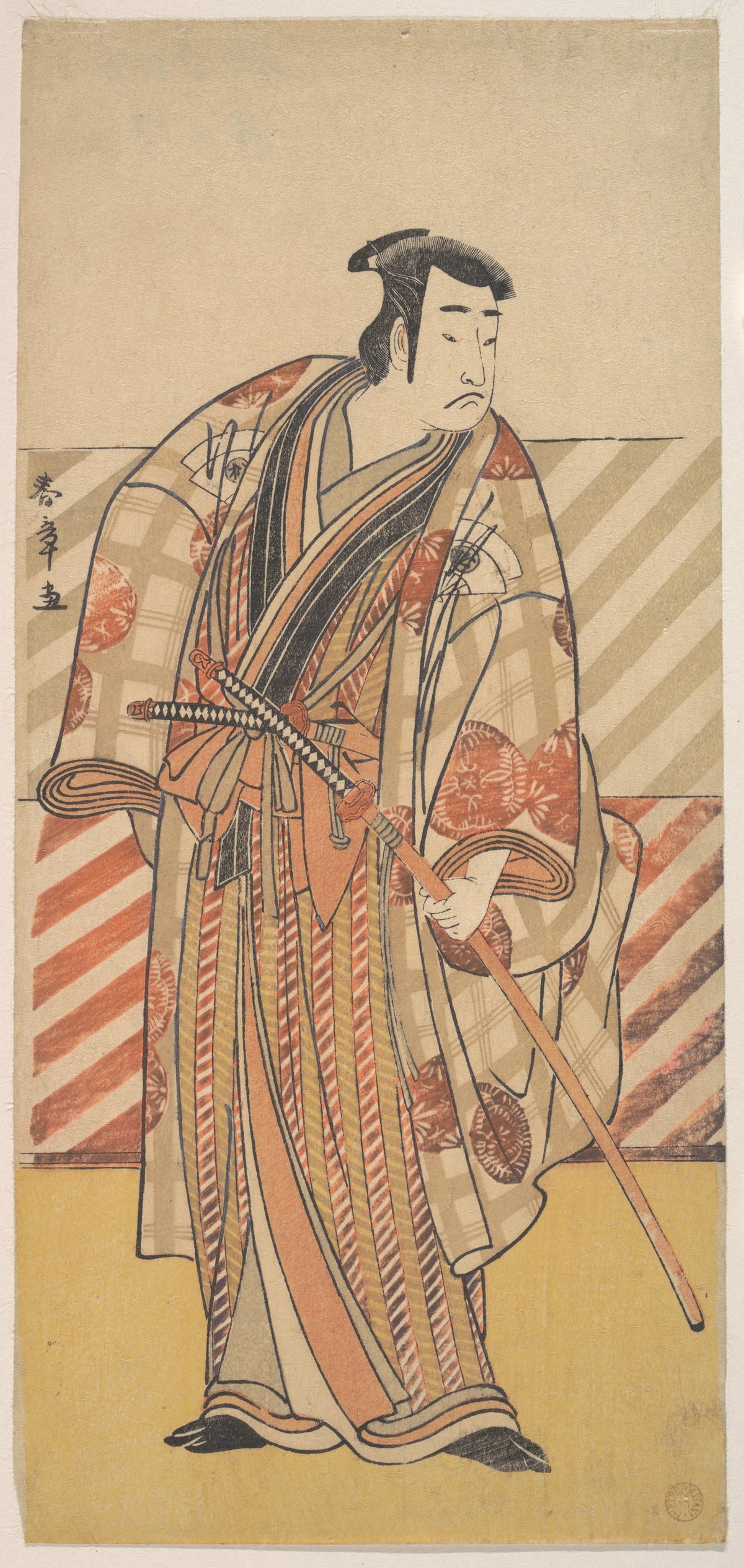 Onoe Matsusuke as a Samurai of the Fujiwara Clan by Katsukawa Shunshō　勝川春章 - Ukiyo-e canvas print