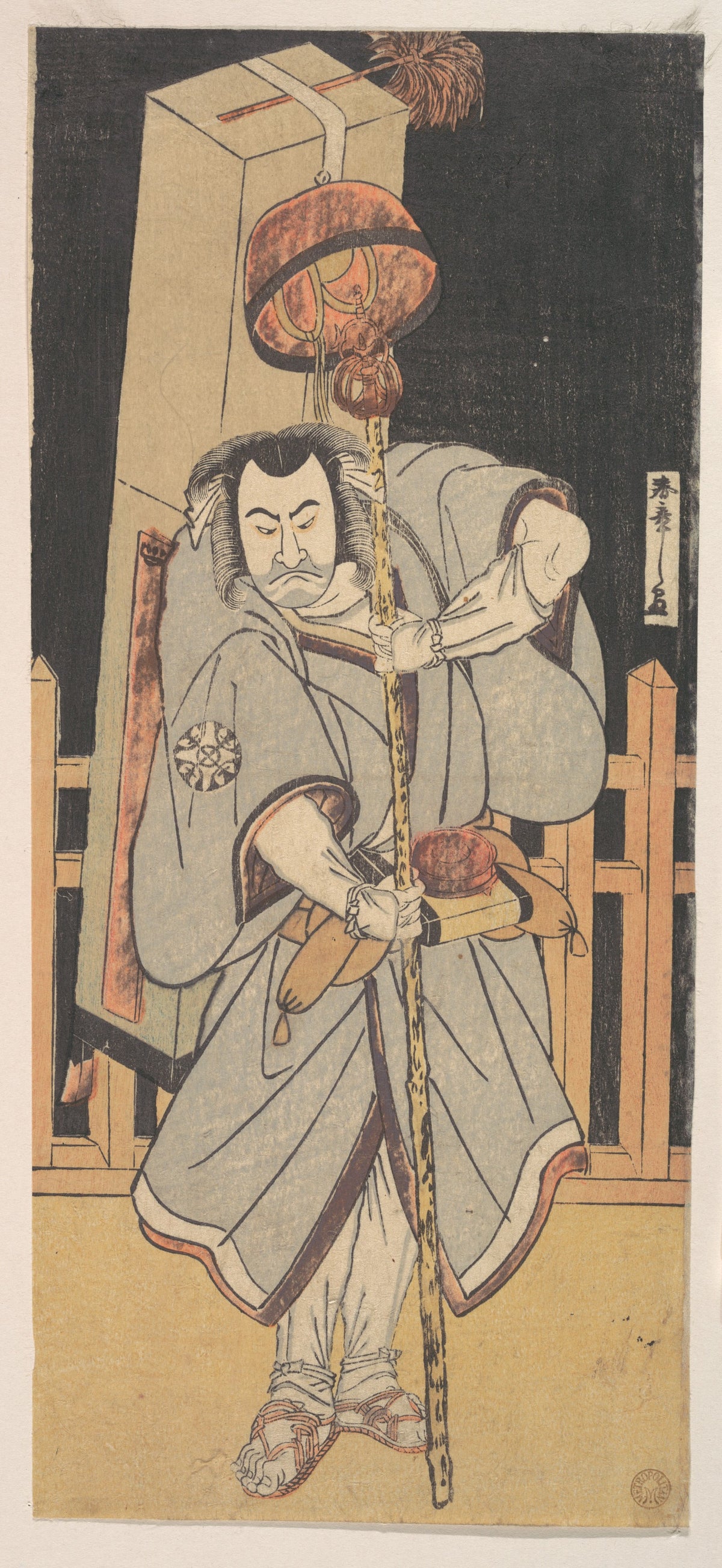 The First Nakamura Nakazo as a Rokuju-rokubu Standing at Night by Katsukawa Shunshō　勝川春章 - Ukiyo-e canvas print