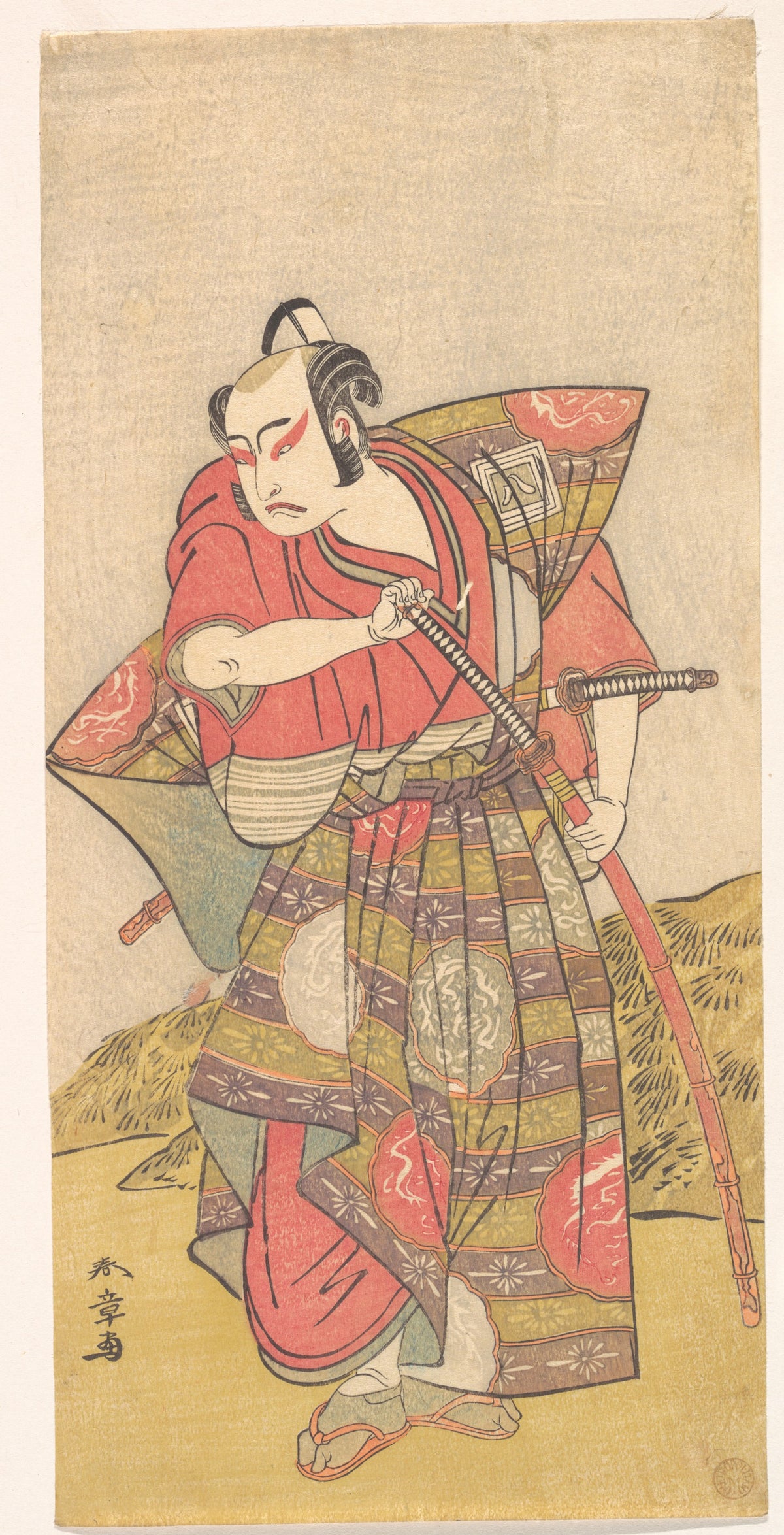The Second Ichikawa Yaozo as a Samurai Dressed in a Gaudy Kamishimo by Katsukawa Shunshō　勝川春章 - Ukiyo-e canvas print
