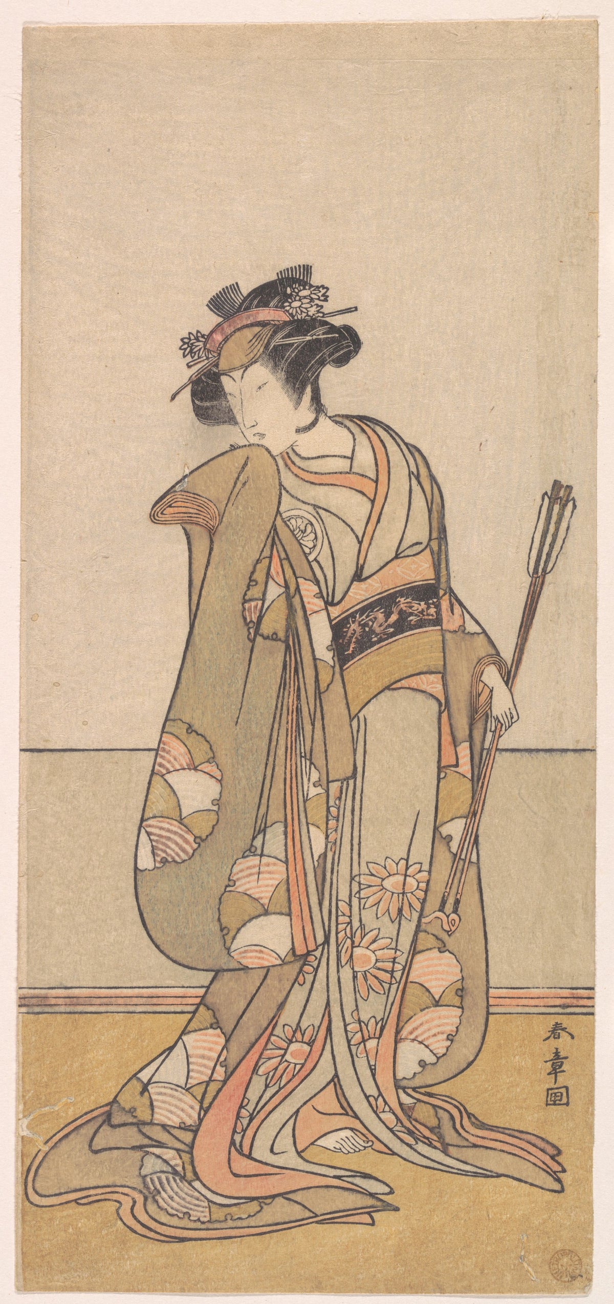 The Third Segawa Kikunojo as a Woman Walking Toward the Right by Katsukawa Shunshō　勝川春章 - Ukiyo-e canvas print