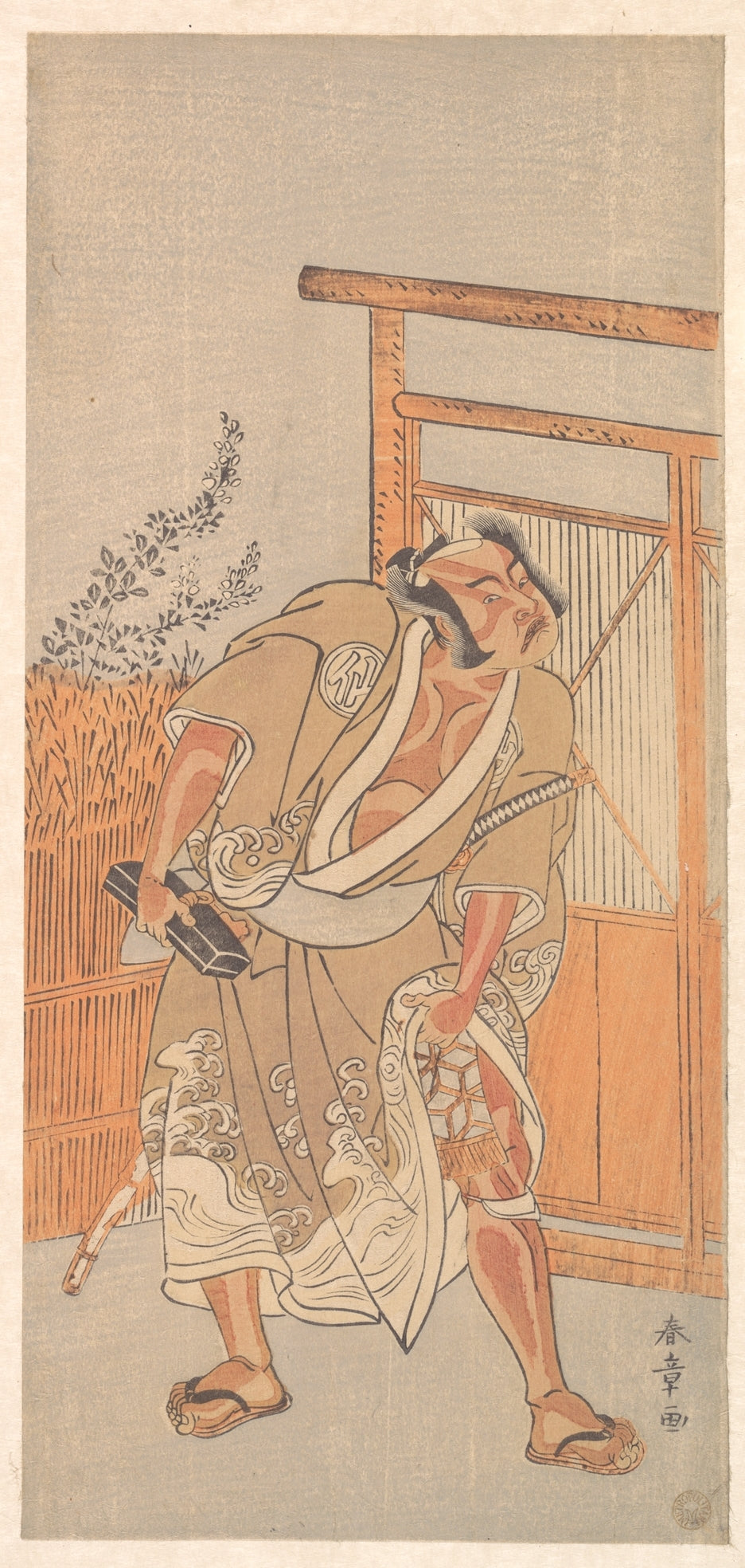 The Actor 2nd Nakamura Sukegoro as a Man Bearing a Black Lacquer Letter Box by Katsukawa Shunshō　勝川春章 - Ukiyo-e canvas print