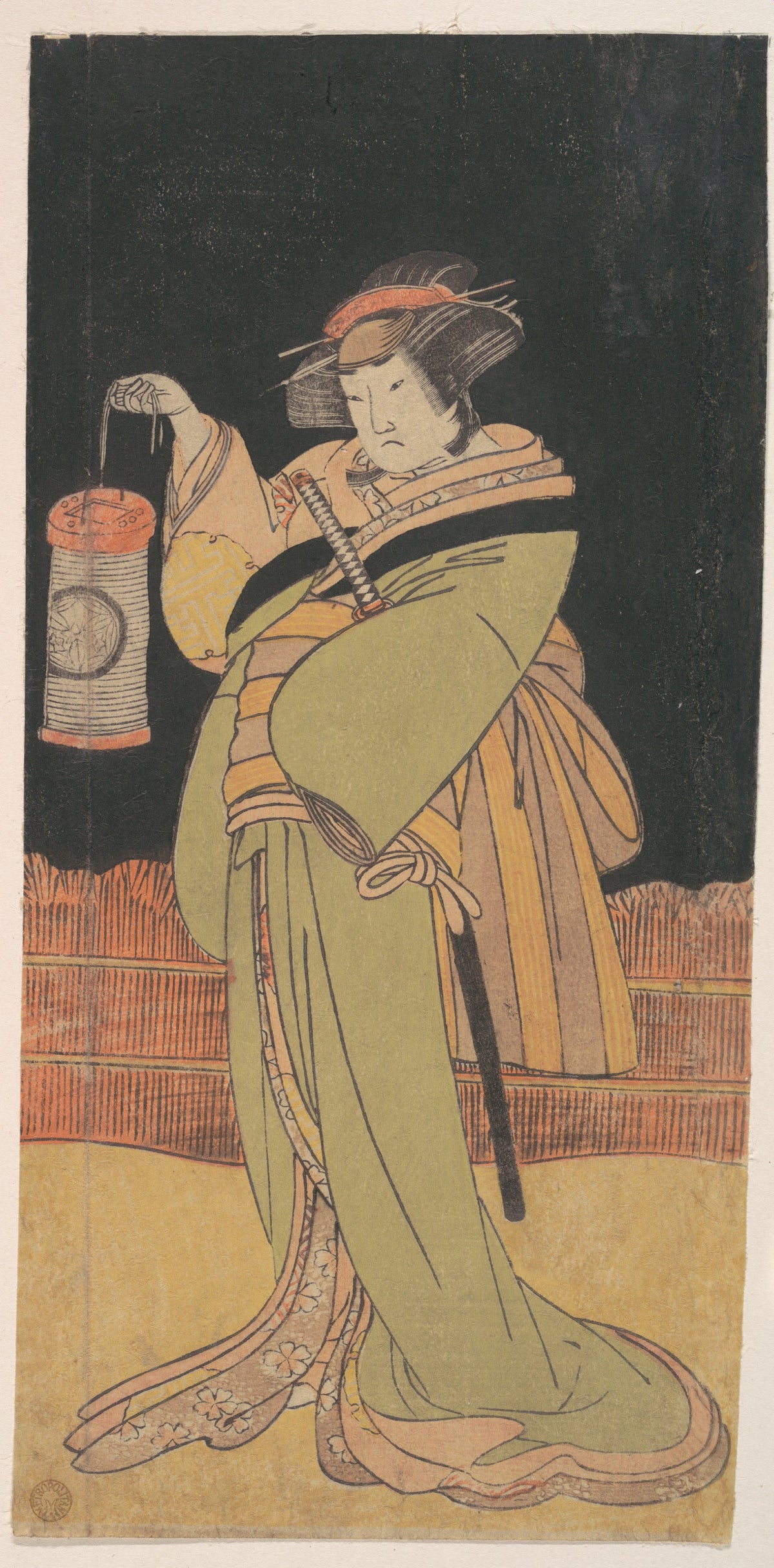 The Second Yamashita Kinsaku as a Woman Standing at Night by Katsukawa Shunshō　勝川春章 - Ukiyo-e canvas print